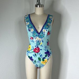 Gideon Oberson V Plunge Floral Swimsuit